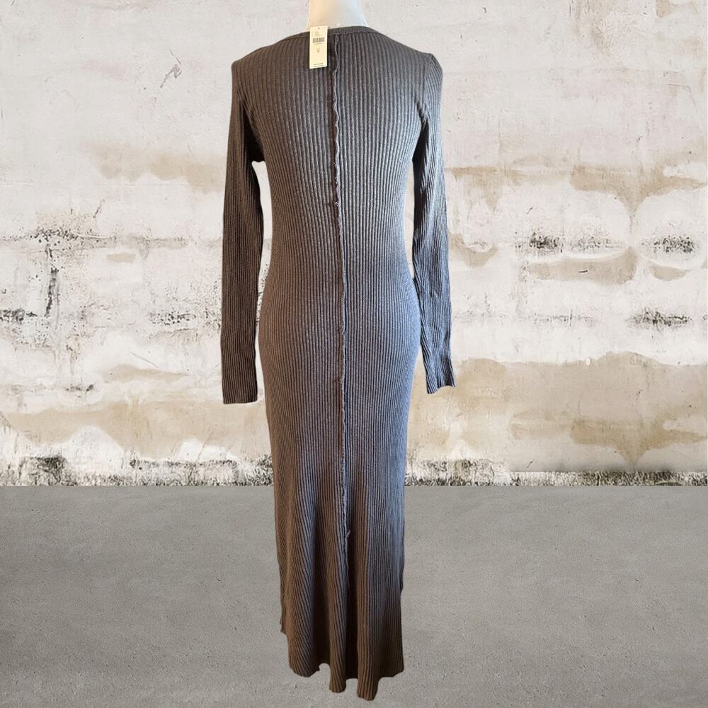 Anthropologie T.LA $88 Sasha Ribbed Cotton Gray Midi Dress Medium NWT - Picture 5 of 7